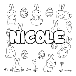 Coloring page first name NICOLE - Easter background