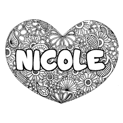 Coloring page first name NICOLE - Heart mandala background