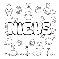 Coloring page first name NIELS - Easter background