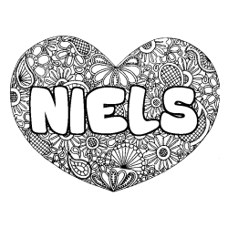 Coloring page first name NIELS - Heart mandala background