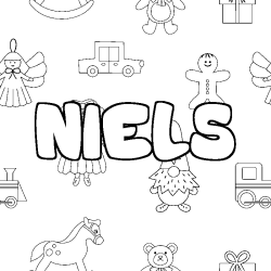 Coloring page first name NIELS - Toys background