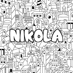 Coloring page first name NIKOLA - City background