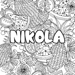 Coloring page first name NIKOLA - Fruits mandala background