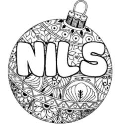 Coloring page first name NILS - Christmas tree bulb background