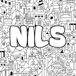 Coloring page first name NILS - City background