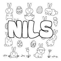 Coloring page first name NILS - Easter background