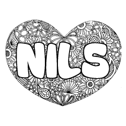 Coloring page first name NILS - Heart mandala background