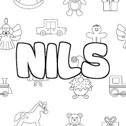 Coloring page first name NILS - Toys background