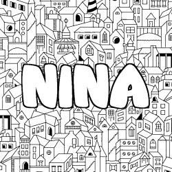 Coloring page first name NINA - City background