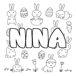 Coloring page first name NINA - Easter background