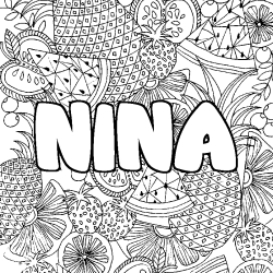 Coloring page first name NINA - Fruits mandala background