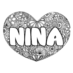 Coloring page first name NINA - Heart mandala background