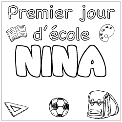 Coloring page first name NINA - School First day background