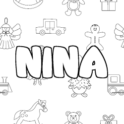 Coloring page first name NINA - Toys background