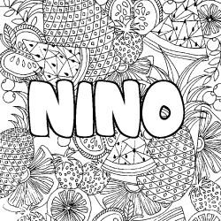 Coloring page first name NINO - Fruits mandala background