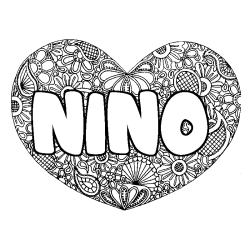 Coloring page first name NINO - Heart mandala background