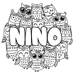 Coloring page first name NINO - Owls background