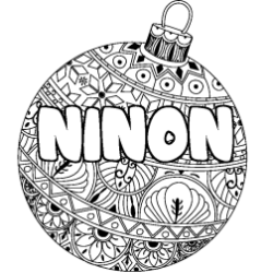 Coloring page first name NINON - Christmas tree bulb background