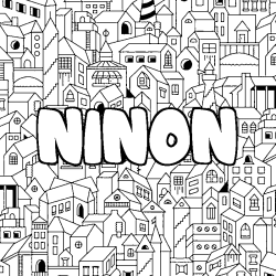 Coloring page first name NINON - City background
