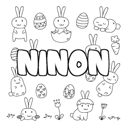 Coloring page first name NINON - Easter background