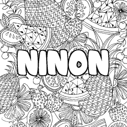 Coloring page first name NINON - Fruits mandala background