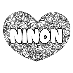 Coloring page first name NINON - Heart mandala background