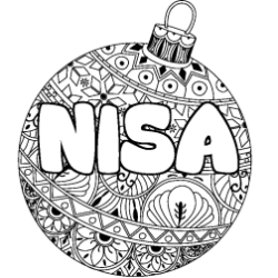 Coloring page first name NISA - Christmas tree bulb background