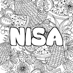 Coloring page first name NISA - Fruits mandala background
