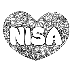 Coloring page first name NISA - Heart mandala background