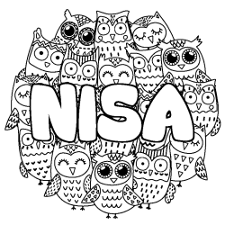 Coloring page first name NISA - Owls background