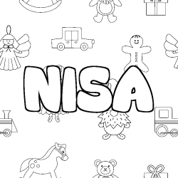 Coloring page first name NISA - Toys background