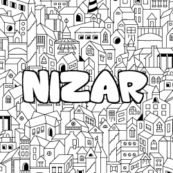 Coloring page first name NIZAR - City background