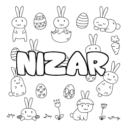 Coloring page first name NIZAR - Easter background