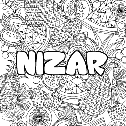 Coloring page first name NIZAR - Fruits mandala background