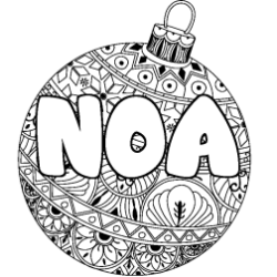 Coloring page first name NOA - Christmas tree bulb background