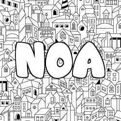 Coloring page first name NOA - City background