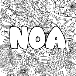 Coloring page first name NOA - Fruits mandala background