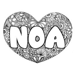 Coloring page first name NOA - Heart mandala background