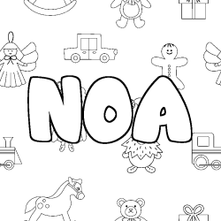 Coloring page first name NOA - Toys background