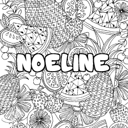 Coloring page first name NOELINE - Fruits mandala background