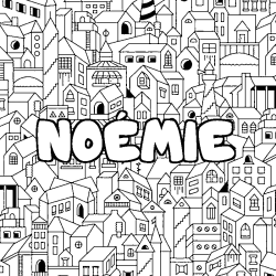 Coloring page first name NOÉMIE - City background
