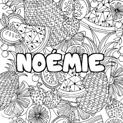 Coloring page first name NOÉMIE - Fruits mandala background