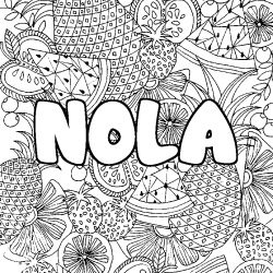 Coloring page first name NOLA - Fruits mandala background