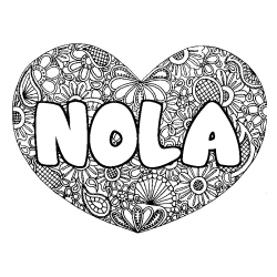 Coloring page first name NOLA - Heart mandala background