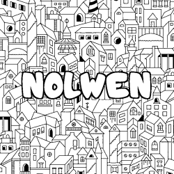 Coloring page first name NOLWEN - City background