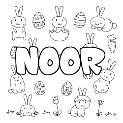 Coloring page first name NOOR - Easter background