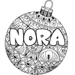 Coloring page first name NORA - Christmas tree bulb background