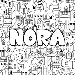 Coloring page first name NORA - City background