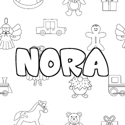 Coloring page first name NORA - Toys background
