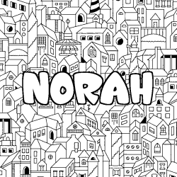 Coloring page first name NORAH - City background